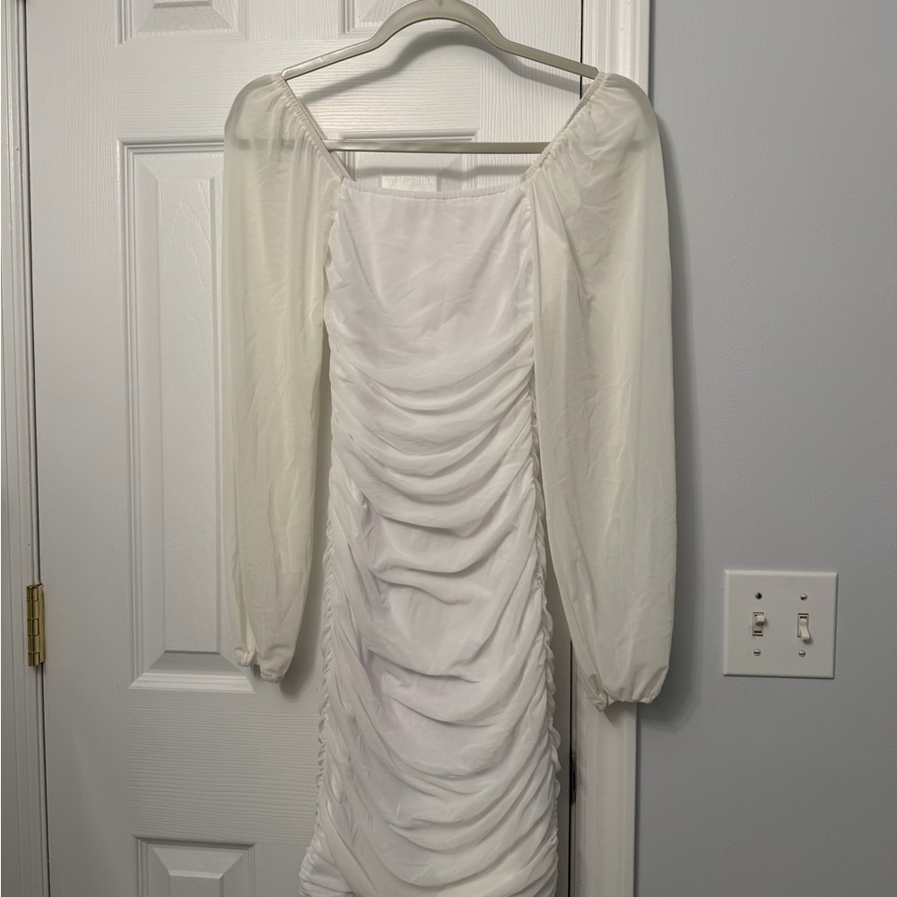 Elegant White Ruched Dress